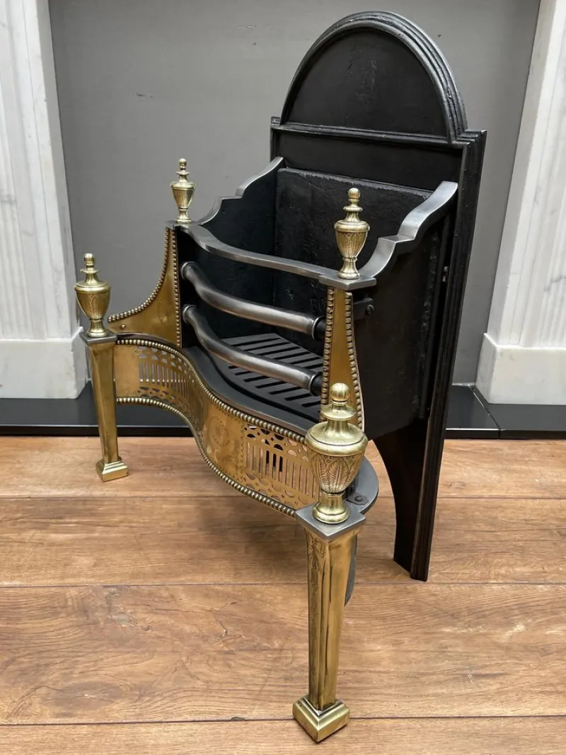 Hot Pamono Georgian Style English Brass and Steel Fire Grate