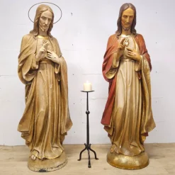 Pamono Gerard Linssen, Large Jesus Christ Sacred Heart Statues, 1890s-1910s, Plaster, Set of 2> Classical|Sculpture