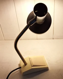 Pamono German Adjustable Desk Lamp with Cream-Colored Plastic Base, Chrome-Plated Metal Frame and Black Reflector Shade from Hoffmeister Leuchten, 1970s><noscript><img width=
