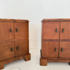 Pamono German Art Deco Night Cabinets in Walnut and Oak with Storage, 1920s, Set of 2><noscript><img width=