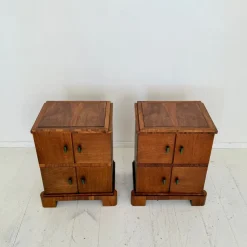Pamono German Art Deco Night Cabinets in Walnut and Oak with Storage, 1920s, Set of 2><noscript><img width=