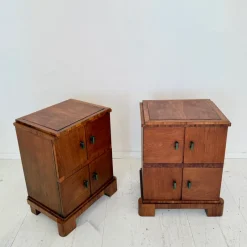 Pamono German Art Deco Night Cabinets in Walnut and Oak with Storage, 1920s, Set of 2><noscript><img width=