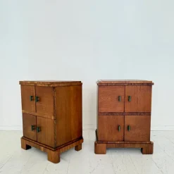 Pamono German Art Deco Night Cabinets in Walnut and Oak with Storage, 1920s, Set of 2><noscript><img width=