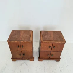 Pamono German Art Deco Night Cabinets in Walnut and Oak with Storage, 1920s, Set of 2><noscript><img width=