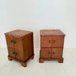 Pamono German Art Deco Night Cabinets in Walnut and Oak with Storage, 1920s, Set of 2><noscript><img width=