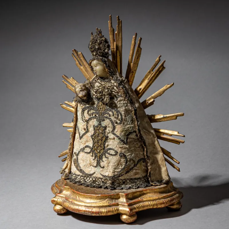 Pamono German Artist, Baroque Figure of the Madonna, 18th Century, Wax> Sculpture