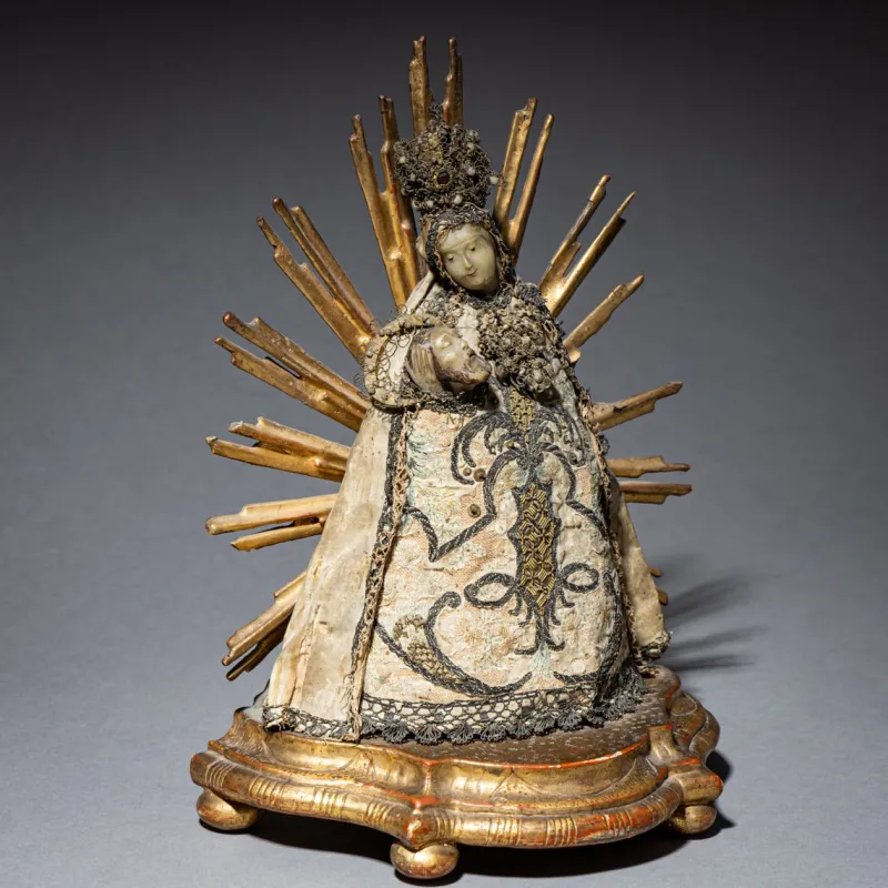 Pamono German Artist, Baroque Figure of the Madonna, 18th Century, Wax> Sculpture