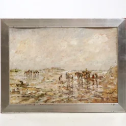 Pamono German Artist, Impressionist Landscape with Figures, Painting, Framed> Impressionist