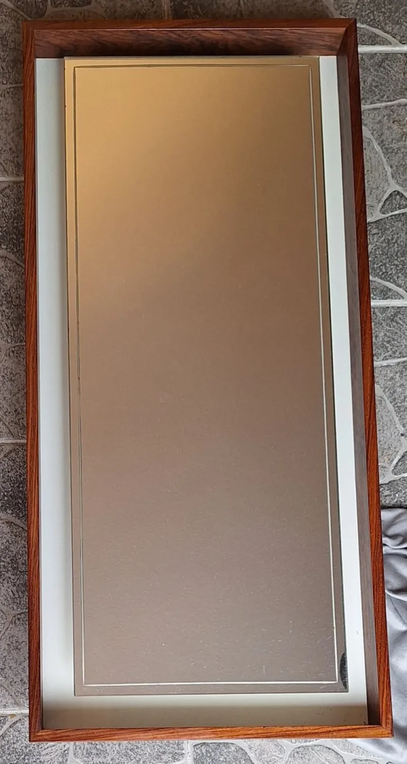 Pamono German Backlit Wall Mirror with Teak Frame from Hillebrand Leuchten, 1970s> Mirrors