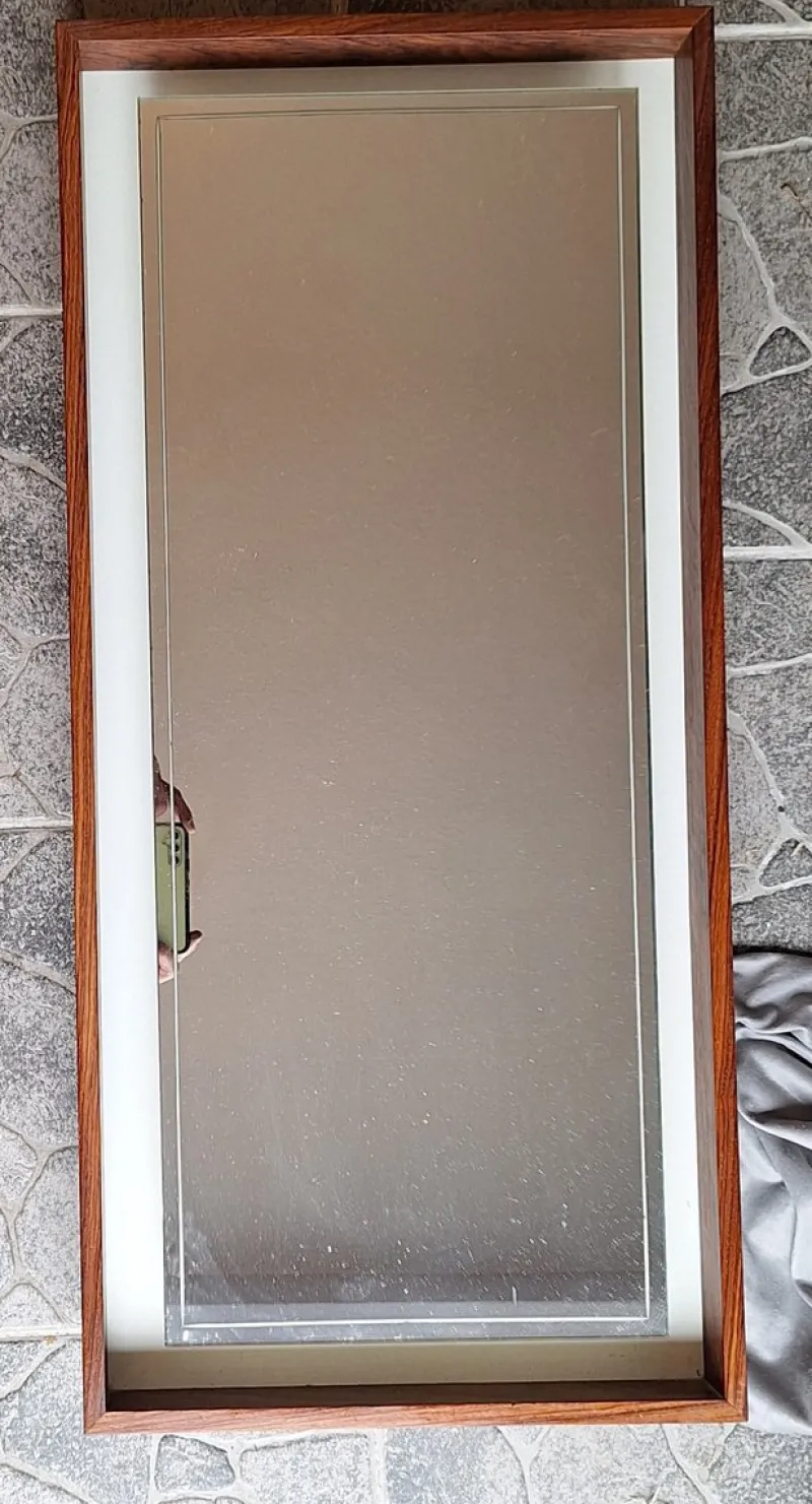 Pamono German Backlit Wall Mirror with Teak Frame from Hillebrand Leuchten, 1970s> Mirrors