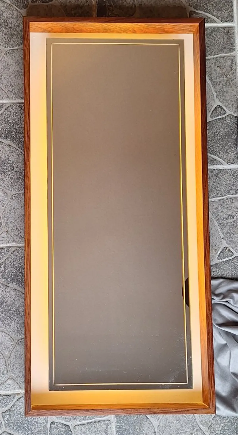Pamono German Backlit Wall Mirror with Teak Frame from Hillebrand Leuchten, 1970s> Mirrors