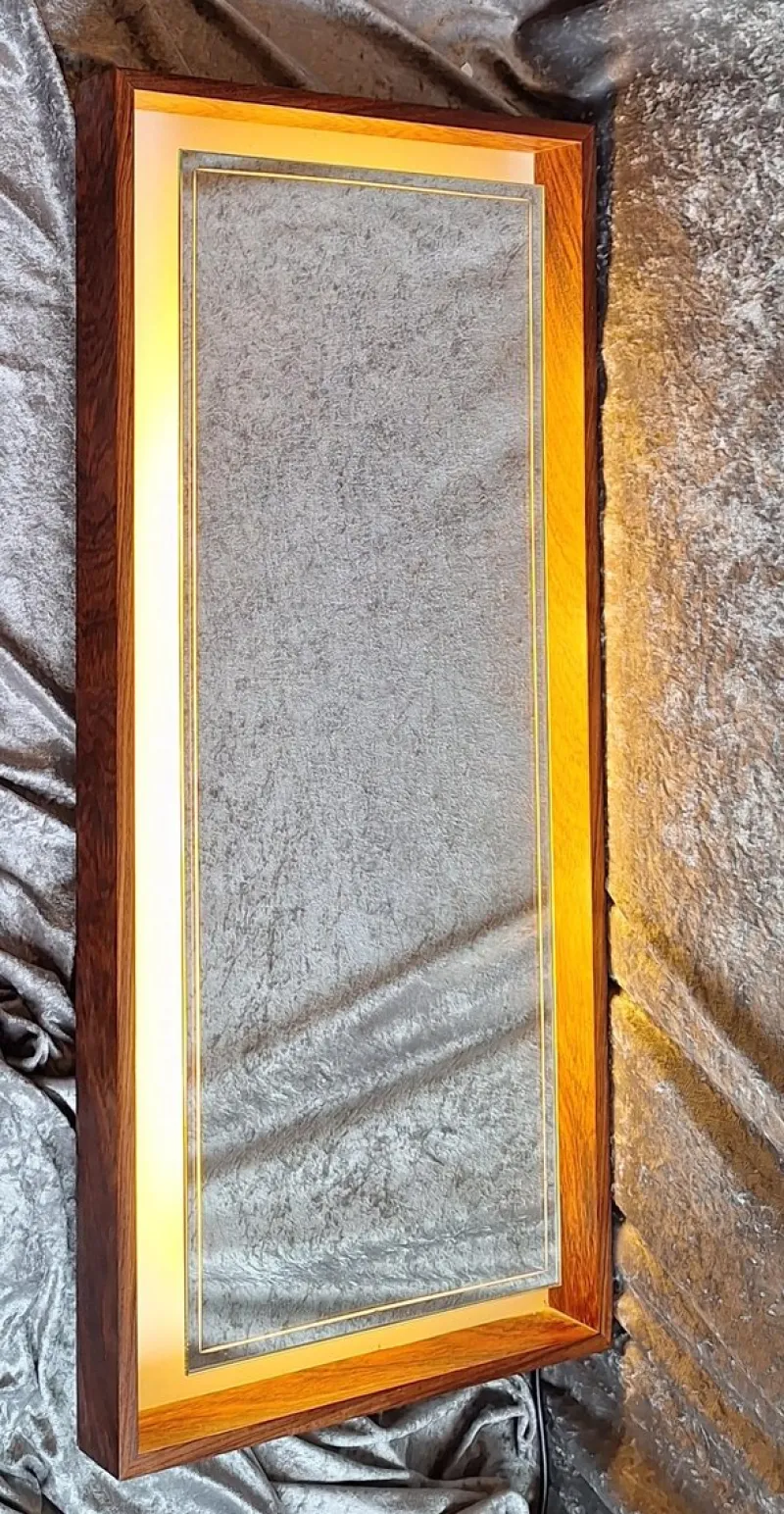 Pamono German Backlit Wall Mirror with Teak Frame from Hillebrand Leuchten, 1970s> Mirrors