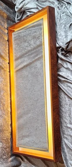 Pamono German Backlit Wall Mirror with Teak Frame from Hillebrand Leuchten, 1970s><noscript><img width=
