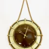 Pamono German Brass Wind Up Wall Clock with Rope Hanger by UPG Halle, 1960s> Clocks