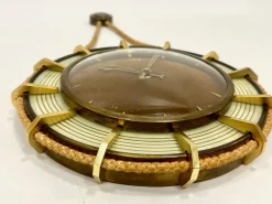 Pamono German Brass Wind Up Wall Clock with Rope Hanger by UPG Halle, 1960s> Clocks