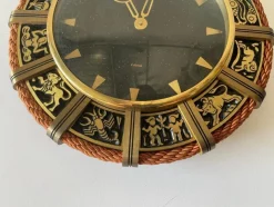 New Pamono German Brass Zodiac Signs Wind Up Wall Clock with Rope Hanger by Atlanta, 1960s