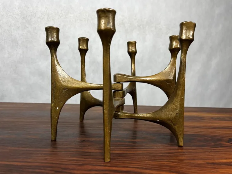 Pamono German Brutalist Candleholder in Bronze by Michael Harjes, 1960> Candleholders