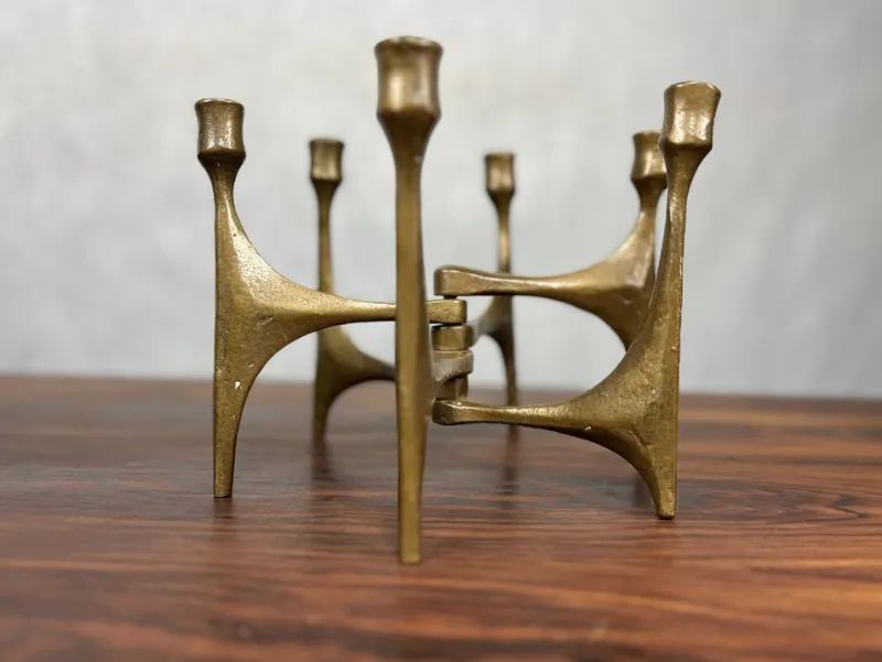Pamono German Brutalist Candleholder in Bronze by Michael Harjes, 1960> Candleholders