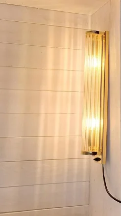 Best Pamono German Flat Wall Lamp with Gold-Plated Metal and Glass Rods Shade, 1980s