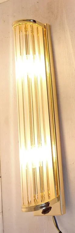 Best Pamono German Flat Wall Lamp with Gold-Plated Metal and Glass Rods Shade, 1980s