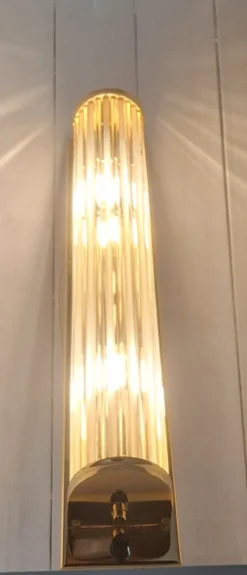 Best Pamono German Flat Wall Lamp with Gold-Plated Metal and Glass Rods Shade, 1980s