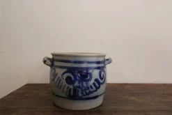 Pamono German Folk Art Grey and Cobalt Blue Stoneware Jar, 1890s> Bottles, Carafes & Jugs