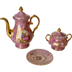 Discount Pamono German Pink and Color Porcelain Coffee Tea Service, Germany, 1950s