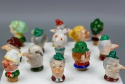 Pamono German Porcelain and Cork Bottle Stoppers, 1930s, Set of 13><noscript><img width=