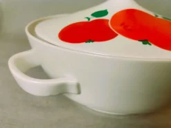 Pamono German Red Apple Print Porcelain Soup from Colditz GDR, 1990s><noscript><img width=