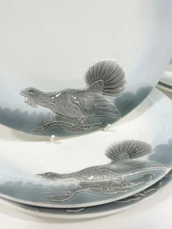 Pamono German Wächtersbach Hunting Plates and Tureen attributed to Carl Bull, 1910s, Set of 13><noscript><img width=