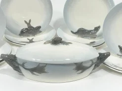 Pamono German Wächtersbach Hunting Plates and Tureen attributed to Carl Bull, 1910s, Set of 13><noscript><img width=