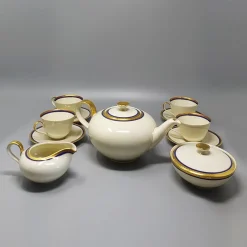 New Pamono German White, Blue and Gold Porcelain Tea Set/Coffee Set, 1950s, Set of 11