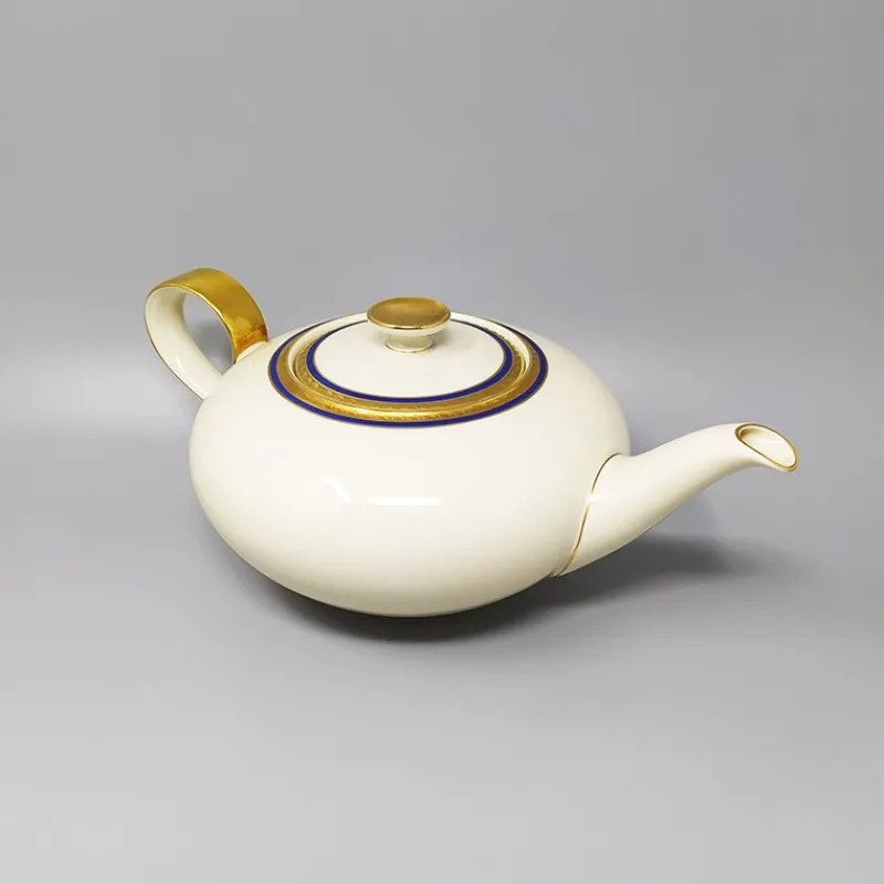 New Pamono German White, Blue and Gold Porcelain Tea Set/Coffee Set, 1950s, Set of 11