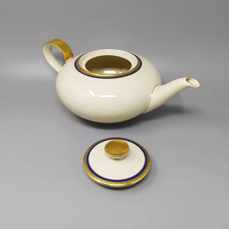 New Pamono German White, Blue and Gold Porcelain Tea Set/Coffee Set, 1950s, Set of 11