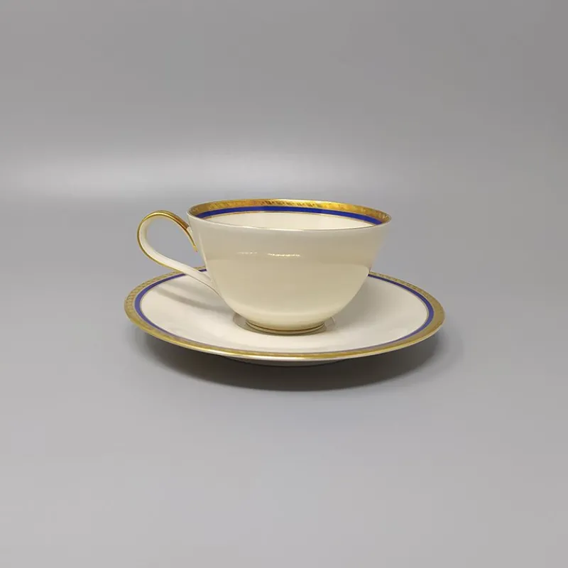 New Pamono German White, Blue and Gold Porcelain Tea Set/Coffee Set, 1950s, Set of 11