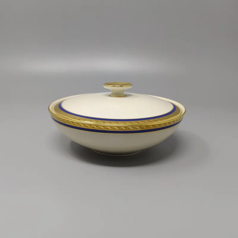 New Pamono German White, Blue and Gold Porcelain Tea Set/Coffee Set, 1950s, Set of 11