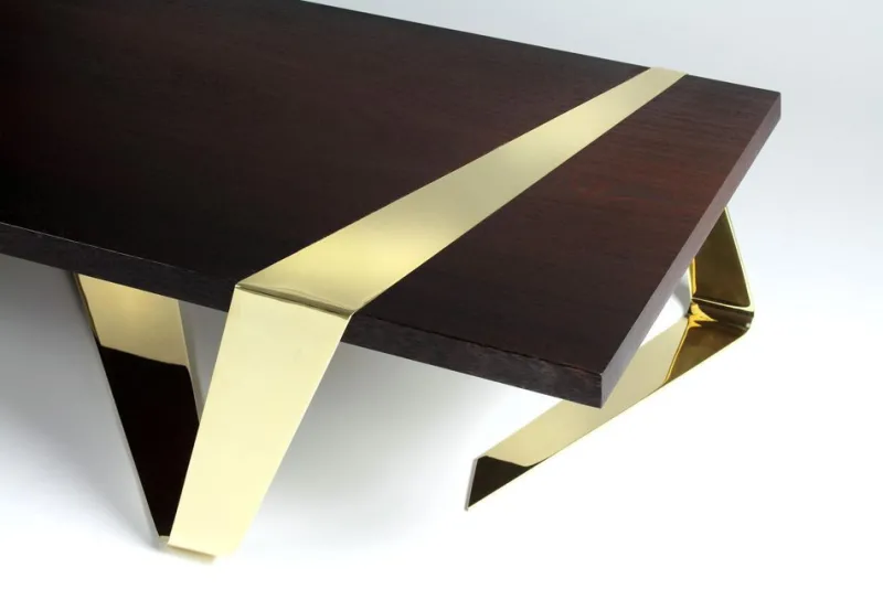 Pamono Gia Cinto Gold Coffee Table in Wood and Stainless Steel by Barberini & Gunnell> Tables