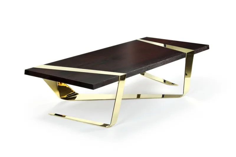 Pamono Gia Cinto Gold Coffee Table in Wood and Stainless Steel by Barberini & Gunnell> Tables