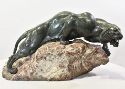 Pamono Giacomo Merculiano, Large Crouching Lioness, 20th Century, Bronze><noscript><img width=