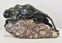 Pamono Giacomo Merculiano, Large Crouching Lioness, 20th Century, Bronze><noscript><img width=