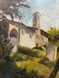 Pamono Giancarlo Amurri, View of a Small Church, 20th Century, Oil Painting on Canvas> Painting