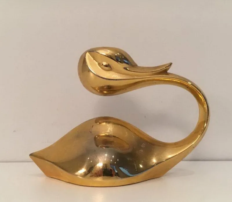 New Pamono Gild Metal Duck Candlestick, 1960s