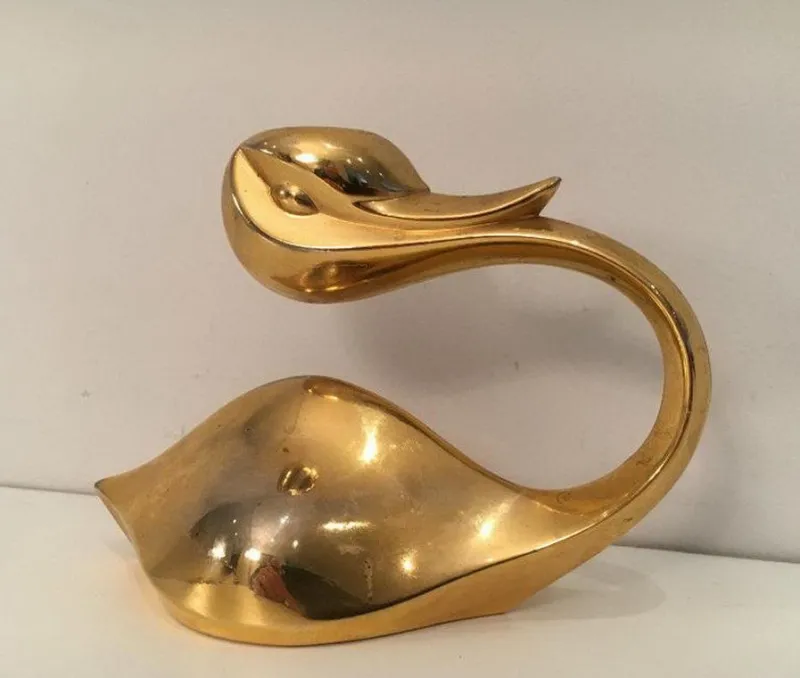 New Pamono Gild Metal Duck Candlestick, 1960s