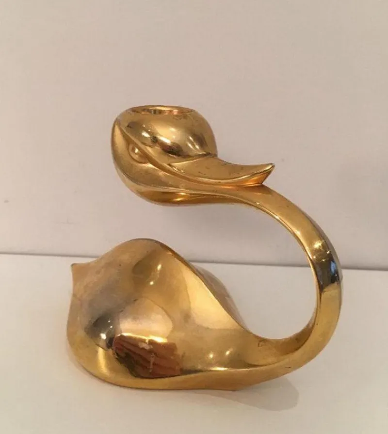 New Pamono Gild Metal Duck Candlestick, 1960s