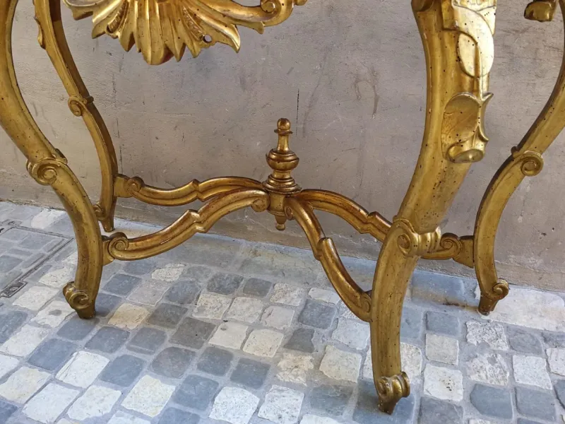 Outlet Pamono Gilded and Carved Console with White Marble Top