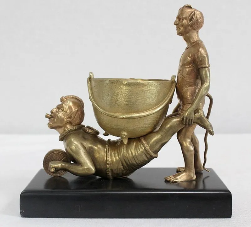Clearance Pamono Gilded Bronze Depicting Imps Wheelbarrowing, Late 19th Century