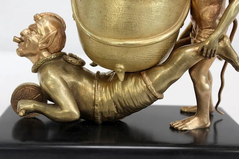 Clearance Pamono Gilded Bronze Depicting Imps Wheelbarrowing, Late 19th Century