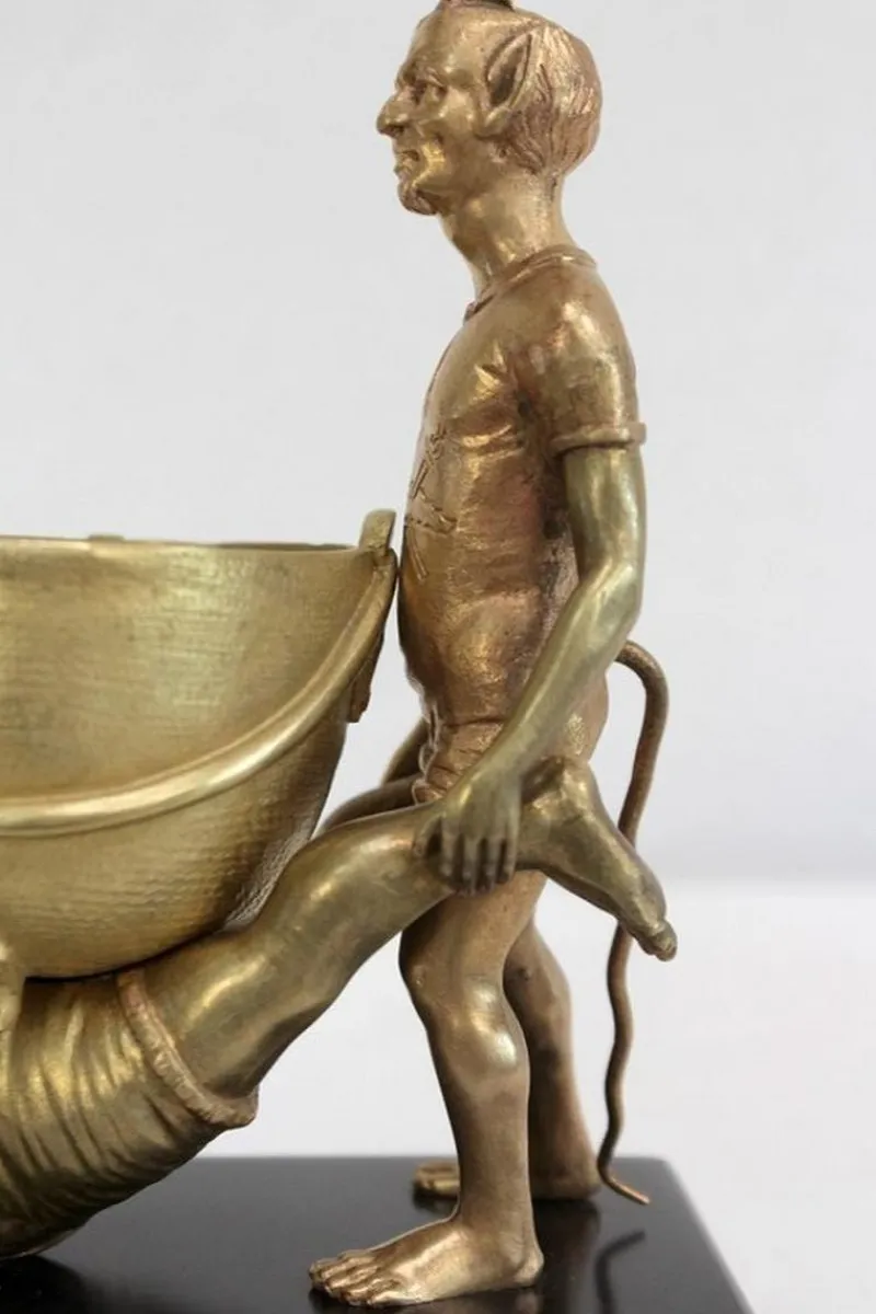 Clearance Pamono Gilded Bronze Depicting Imps Wheelbarrowing, Late 19th Century