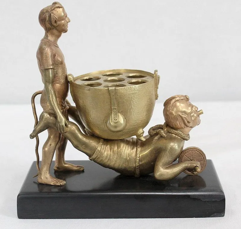 Clearance Pamono Gilded Bronze Depicting Imps Wheelbarrowing, Late 19th Century