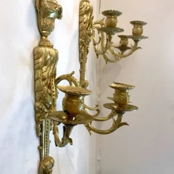 Pamono Gilded Bronze Wall Lights, Set of 2><noscript><img width=